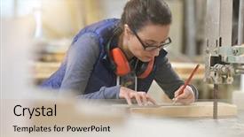  Presentation with wood industry - Slide deck enhanced with woman in professional training wood background and a soft green colored foreground