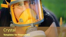  Presentation with infection control - PPT theme enhanced with woman-in-protection-mask background and a tawny brown colored foreground