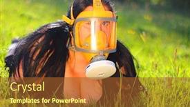  Presentation with infection control - PPT theme having woman-in-protection-mask background and a tawny brown colored foreground