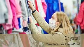  Presentation with epidemic - Colorful slide deck enhanced with woman-in-protective-mask-shopping backdrop and a coral colored foreground