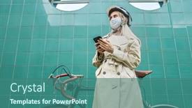  Presentation with green color - Amazing presentation design having woman-in-protective-mask backdrop and a ocean colored foreground