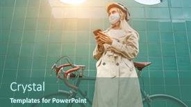  Presentation with female sport - Beautiful presentation featuring woman-in-protective-maskin backdrop and a ocean colored foreground