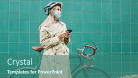  Presentation with female sport - Slide set featuring woman-in-protective-maskin background and a ocean colored foreground