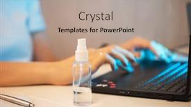  Presentation with spray - Amazing PPT layouts having woman-in-quarantine-for-coronavirus backdrop and a mint green colored foreground