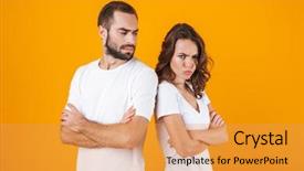  Presentation with man and woman - Beautiful PPT theme featuring man and woman in quarrel backdrop and a gold colored foreground