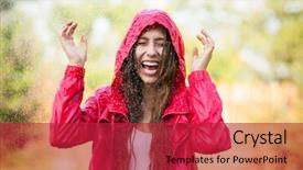  Presentation with rain - PPT layouts having woman in raincoat enjoying background and a crimson colored foreground