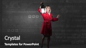  Presentation with lost - Presentation featuring woman in red coat with lantern lost among binary codes background and a dark gray colored foreground