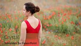  Presentation with poppies - PPT theme enhanced with woman in red dress stands on field of flowering red poppies background and a coral colored foreground