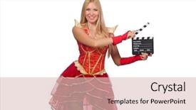  Presentation with red movie - Amazing slides having woman in red dress with movie board backdrop and a lemonade colored foreground