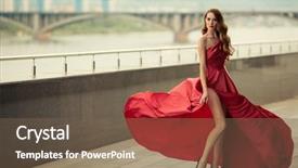  Presentation with girl in red dress - Theme enhanced with woman in red fluttering dress background and a violet colored foreground