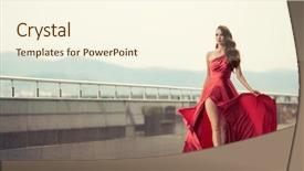  Presentation with red - Slide deck consisting of woman in red fluttering dress background and a cream colored foreground