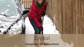  Presentation with cleaning - Presentation design with woman-in-red-jacket background and a coral colored foreground