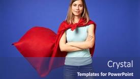  Presentation with superhero - Beautiful theme featuring woman-in-red-superhero-cloak backdrop and a ocean colored foreground