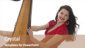  Presentation with music instrument - Amazing slides having woman in red with harp backdrop and a coral colored foreground