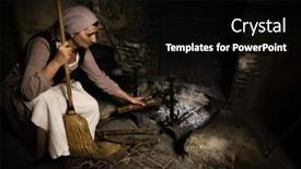  Presentation with renaissance - Beautiful PPT theme featuring woman-in-renaissance-maid-outfit backdrop and a black colored foreground