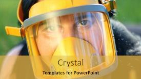  Presentation with infection control - PPT theme consisting of woman-in-respirator-or-gas background and a yellow colored foreground