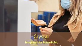  Presentation with covid coronavirus - Slides having woman-in-retail-while-disinfecting background and a tawny brown colored foreground