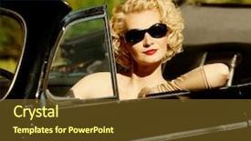  Presentation with woman car driver map - Slide deck consisting of woman in retro car background and a tawny brown colored foreground