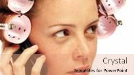  Presentation with beauty - PPT layouts consisting of woman-in-rolllers-beauty-concept background and a coral colored foreground