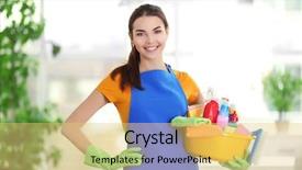  Presentation with rubber gloves - Beautiful slides featuring woman in rubber gloves holding backdrop and a yellow colored foreground