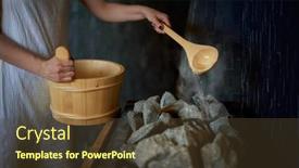  Presentation with pouring water - Slides having woman-in-sauna-real-authentic background and a tawny brown colored foreground