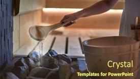  Presentation with pouring water - Theme with woman-in-sauna-real-authentic background and a tawny brown colored foreground