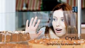  Presentation with food window - Presentation design featuring window full of different pie background and a coral colored foreground