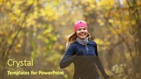  Presentation with sneakers - Presentation theme having woman in sneakers among leaves background and a tawny brown colored foreground
