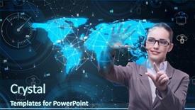  Presentation with data management - Audience pleasing slide deck consisting of woman in social data management backdrop and a  colored foreground