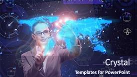  Presentation with data management - Beautiful PPT theme featuring woman in social data management backdrop and a navy blue colored foreground