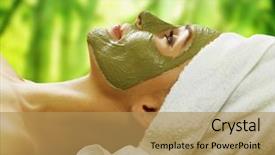  Presentation with hero mask woman - Presentation featuring woman in spa mud mask background and a yellow colored foreground