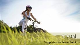  Presentation with country - Presentation theme with woman in sports outfit riding bike on country track background and a yellow colored foreground