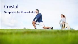  Presentation with sportswear - Beautiful PPT layouts featuring woman in sportswear bend backdrop and a sky blue colored foreground