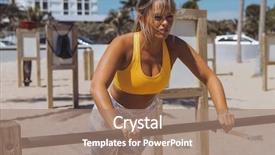  Presentation with sportswear - Presentation design enhanced with woman in sportswear doing exercise background and a coral colored foreground