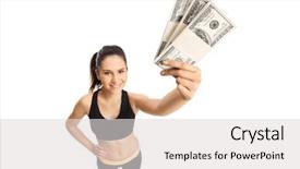  Presentation with sportswear - Slide deck consisting of woman in sportswear holding money background and a light gray colored foreground