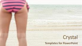 Presentation with rear view of bodyguard - Presentation theme with woman in striped bikini bottom background and a  colored foreground