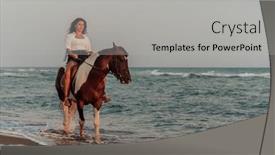  Presentation with horse riding - Theme with woman-in-summer-clothes-enjoys background and a light gray colored foreground