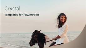  Presentation with horse riding - Presentation enhanced with woman-in-summer-clothes-enjoys background and a sky blue colored foreground