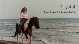  Presentation with horse riding - Presentation consisting of woman-in-summer-clothes-enjoys background and a light gray colored foreground