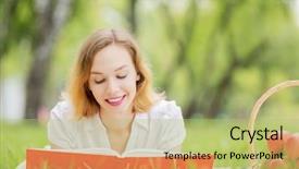  Presentation with streams summer - Audience pleasing slide set consisting of woman in summer park reading backdrop and a  colored foreground