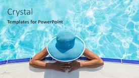  Presentation with top hat - Amazing PPT theme having woman in sun hat in the swimming pool top view backdrop and a arctic colored foreground