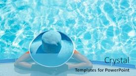  Presentation with top hat - PPT theme enhanced with woman in sun hat in the swimming pool top view background and a light blue colored foreground