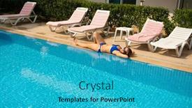 Presentation with swimming pool - Slide set featuring woman-in-sunglasses-and-blue background and a teal colored foreground