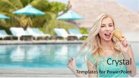  Presentation with food ice - PPT theme consisting of woman in sunglasses eating ice background and a light blue colored foreground