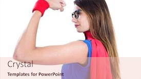  Presentation with flexing - Audience pleasing slides consisting of woman in superhero costume while flexing muscles on white background backdrop and a lemonade colored foreground