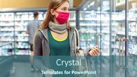  Presentation with dairy - Presentation theme having woman-in-supermarket-shopping background and a ocean colored foreground