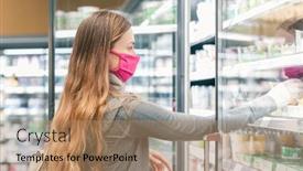  Presentation with dairy - Slide deck having woman-in-supermarket-shopping background and a coral colored foreground