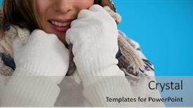  Presentation with blue - Cool new slides with woman in sweater against blue backdrop and a light gray colored foreground