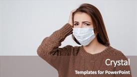  Presentation with mask - PPT theme consisting of woman-in-sweater-and-medical background and a tawny brown colored foreground