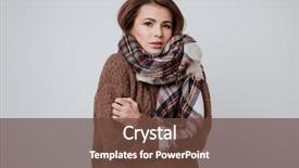  Presentation with studio - PPT theme featuring woman-in-sweater-and-scarf background and a tawny brown colored foreground